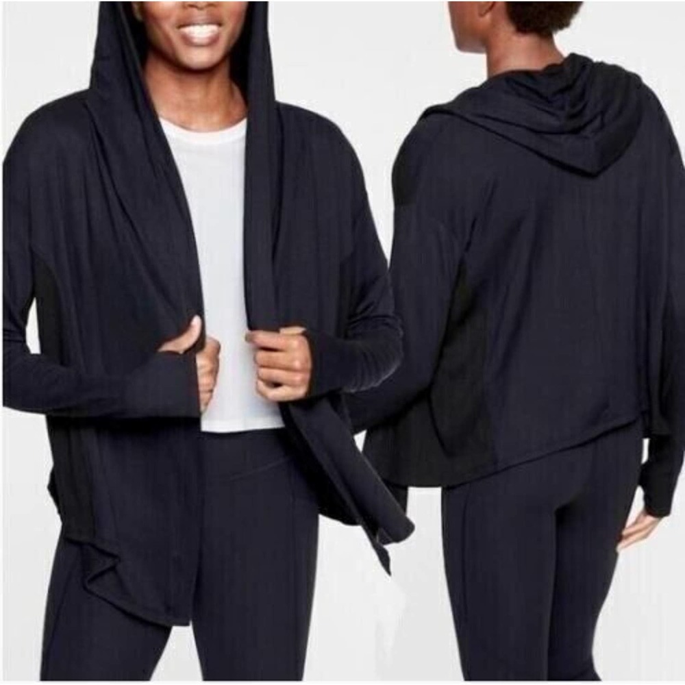 Athleta Nirvana Wrap Black Small Hooded Thumbholes Soft Athleisure